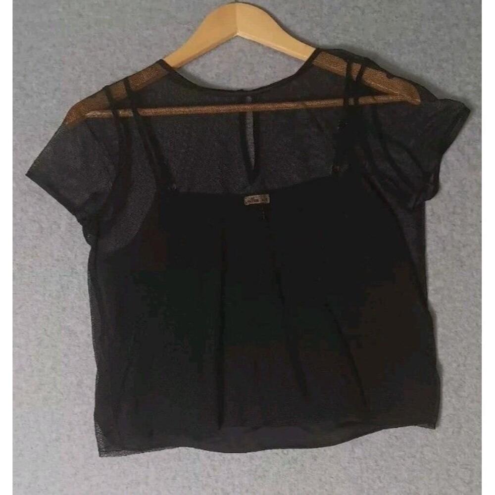 Hollister Sheer Mesh Overlay Camisole Set M Black Y2K Grunge Punk Whimsigoth